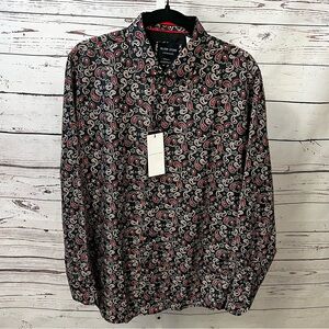 SILVER STONE Paisley Collection Black and Red Casual Button Down Shirt XL NWT